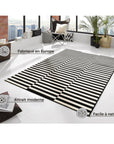 Tapis tissé plat rayé Noir et Blanc MALMÖ – STUDIO DECO