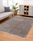 Tapis moelleux à franges tressées - Gris – STUDIO DECO