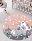 Tapis Rond pour chambre d'enfant Ourson Rose et Blanc – STUDIO DECO
