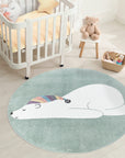 Tapis Rond pour chambre d'enfant Vert Motif Ours Blanc – STUDIO DECO