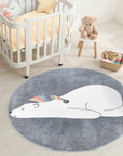 Tapis Rond pour chambre d'enfant Gris Motif Ours Blanc – STUDIO DECO