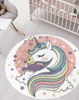Tapis Rond pour chambre d'enfant Blanc Motif Licorne Multicolore – STUDIO DECO