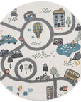 Tapis de jeu Rond pour chambre d'enfant Blanc Motif Route de l'école – STUDIO DECO