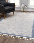 Tapis Lignes à franges tressées - Bleu – STUDIO DECO