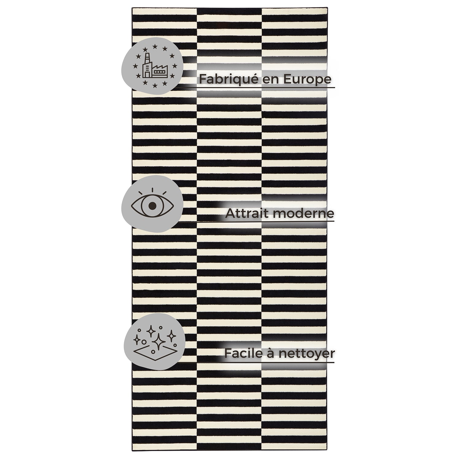 Tapis tissé plat rayé Noir et Blanc MALMÖ – STUDIO DECO