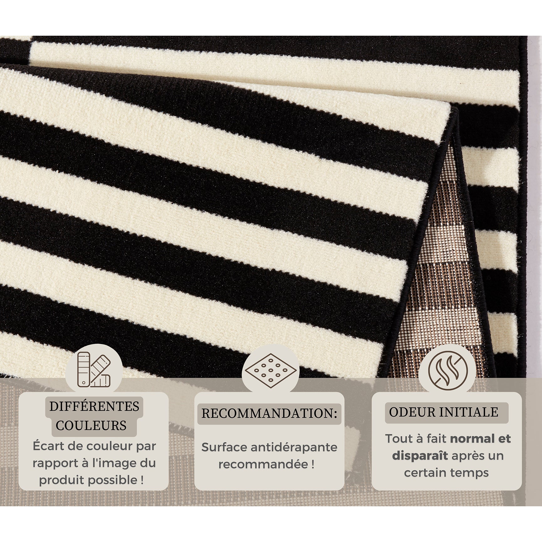 Tapis tissé plat rayé Noir et Blanc MALMÖ – STUDIO DECO