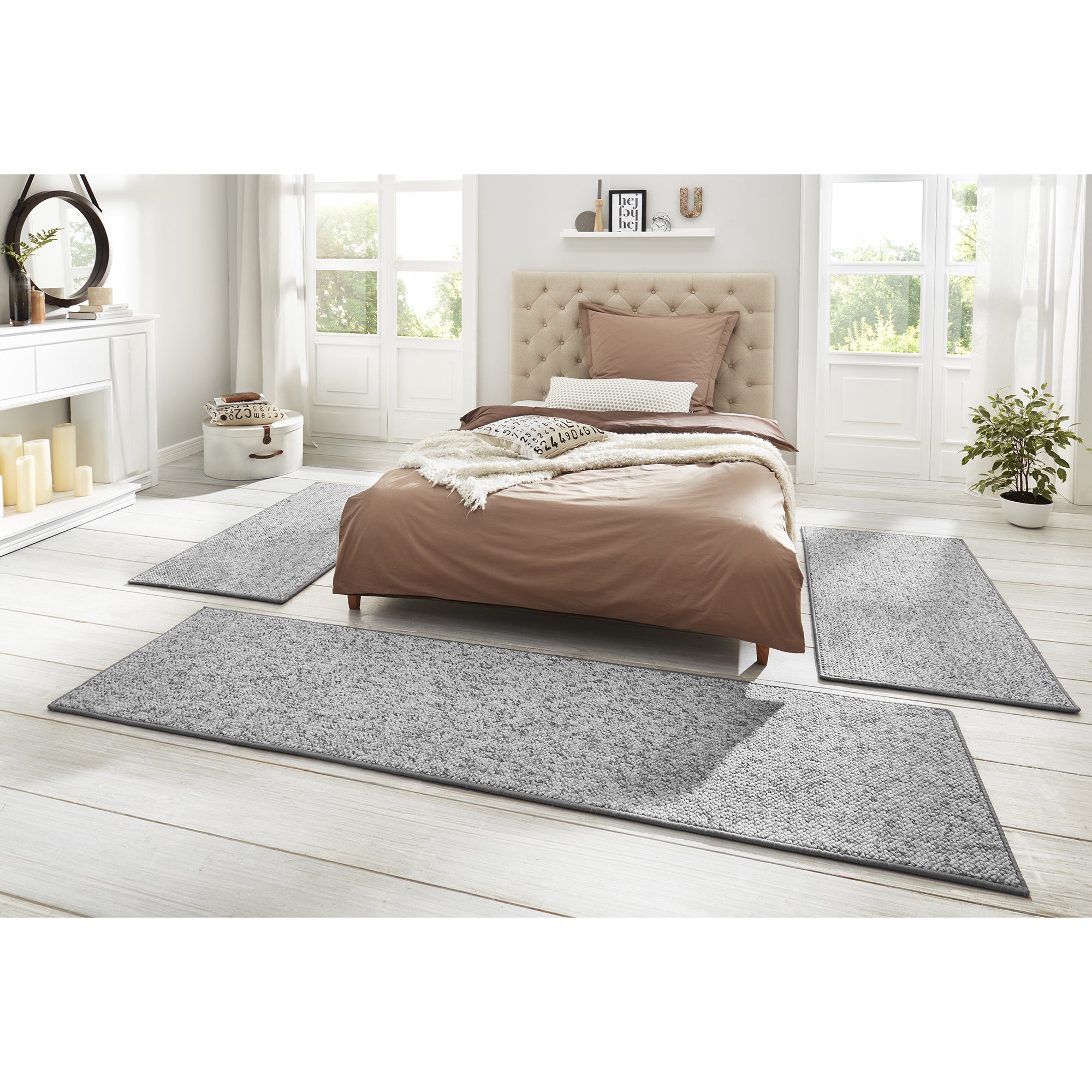 PACK de 3 - Tapis de chambre bouclé tufté WOOL Gris – STUDIO DECO