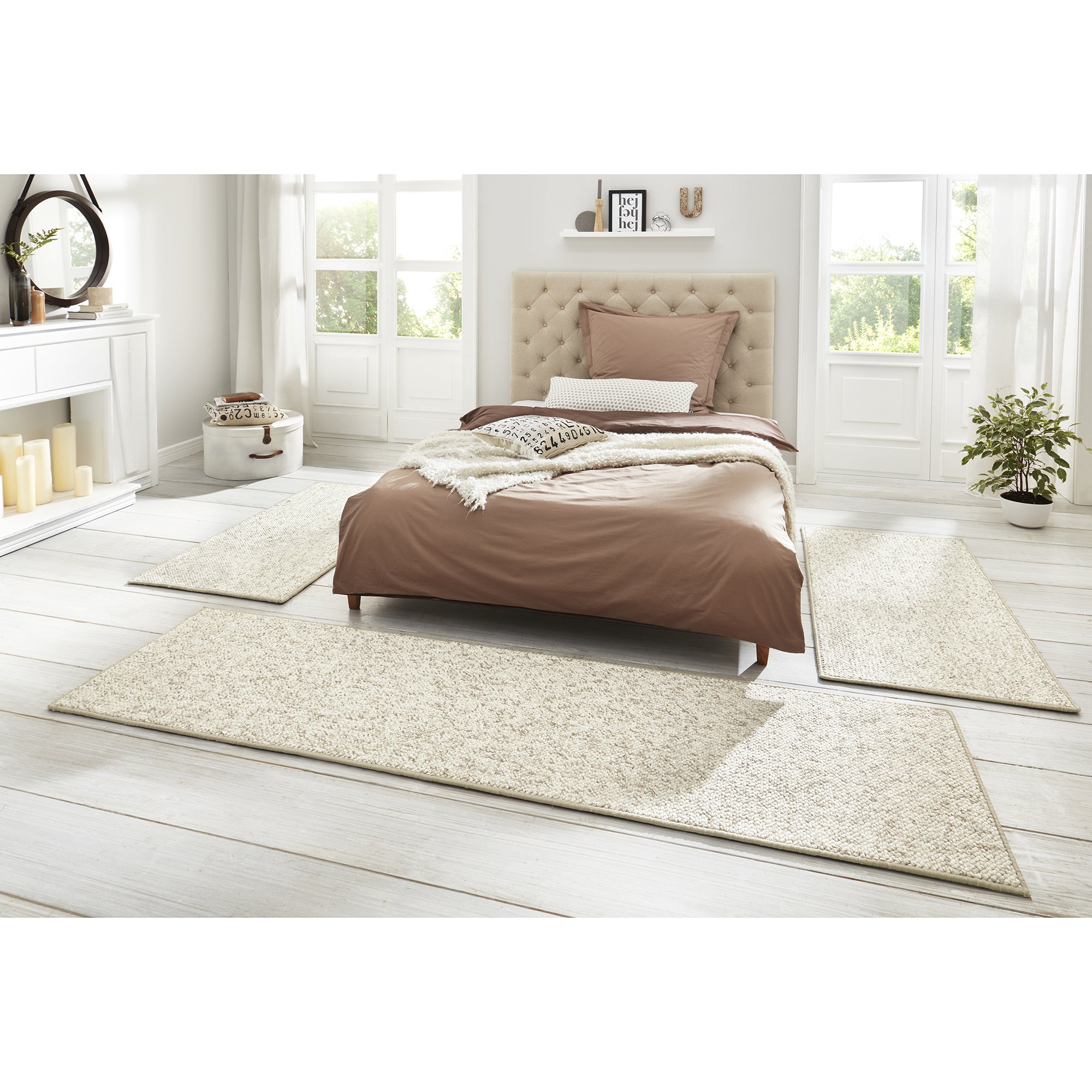 Pack de 3 Tapis de chambre bouclé tufté WOOL Crème – STUDIO DECO