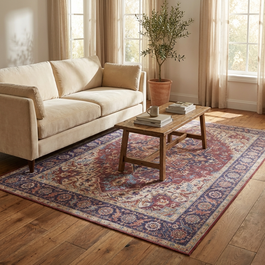 Tapis Vintage tissé plat Anthea Rouge Prune