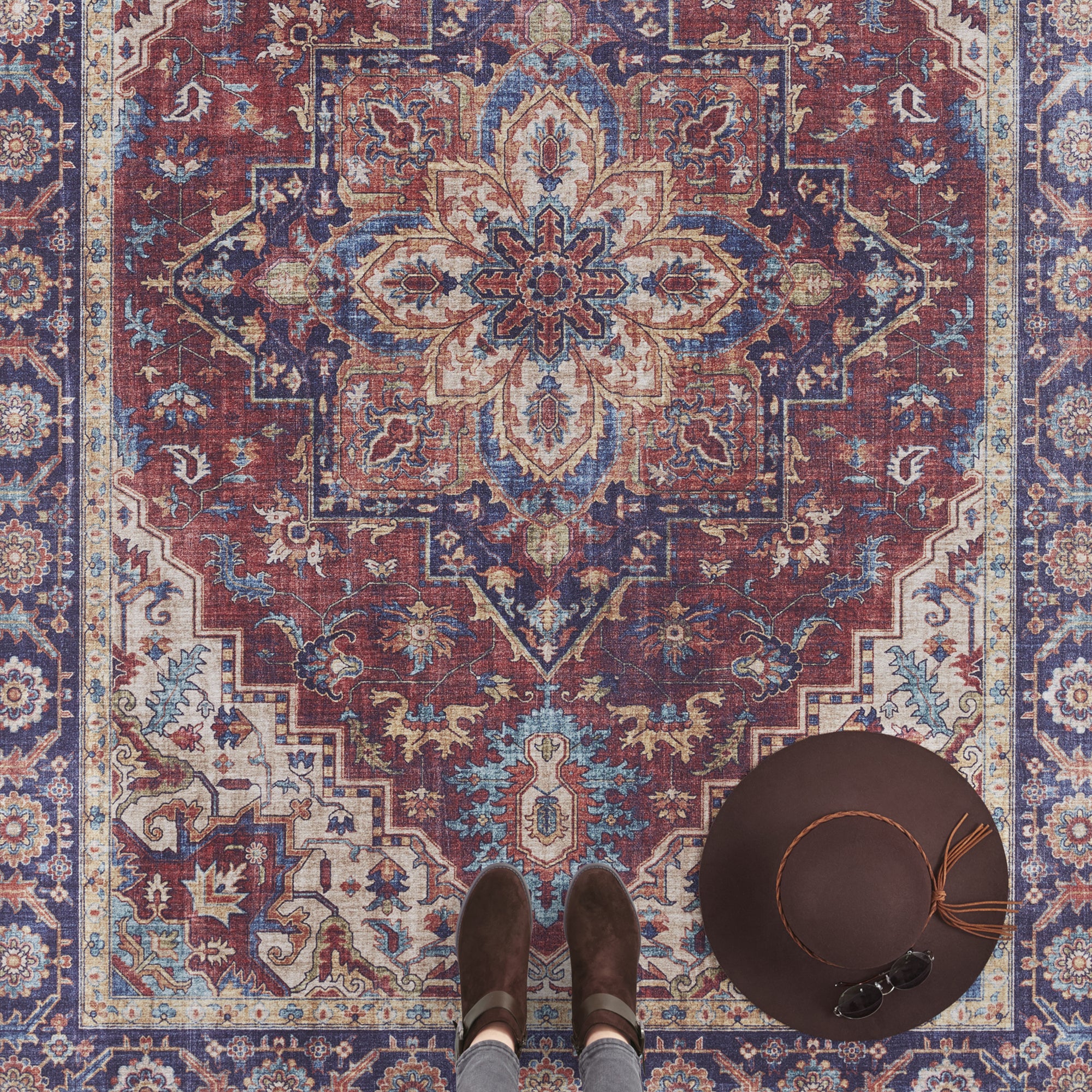 Tapis Vintage tissé plat Anthea Rouge Prune – STUDIO DECO