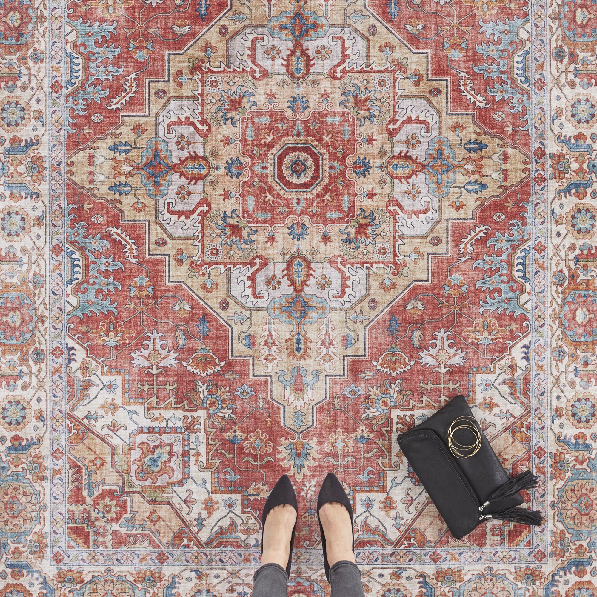 Tapis Vintage tissé plat Sylla Rouge Brique – STUDIO DECO