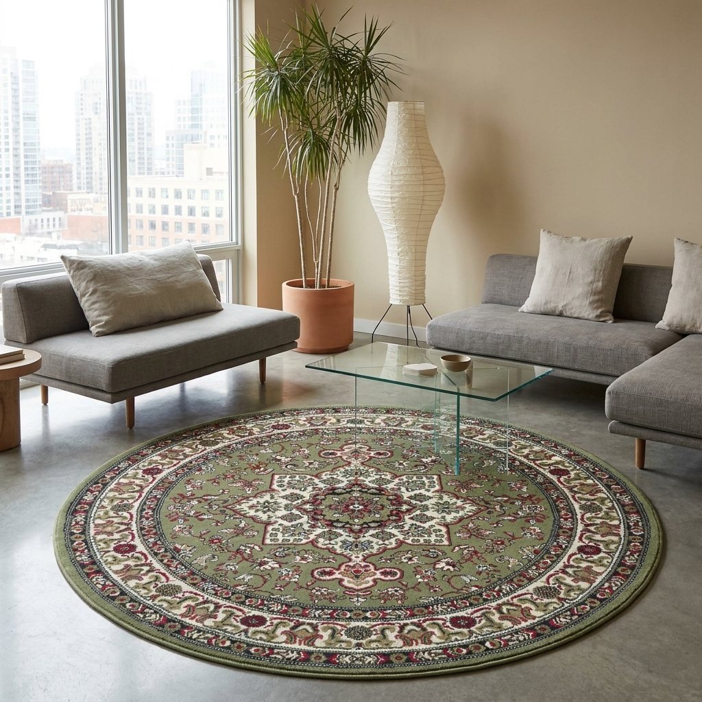 Tapis Oriental Rond 160cm Shiraz Vert Multi