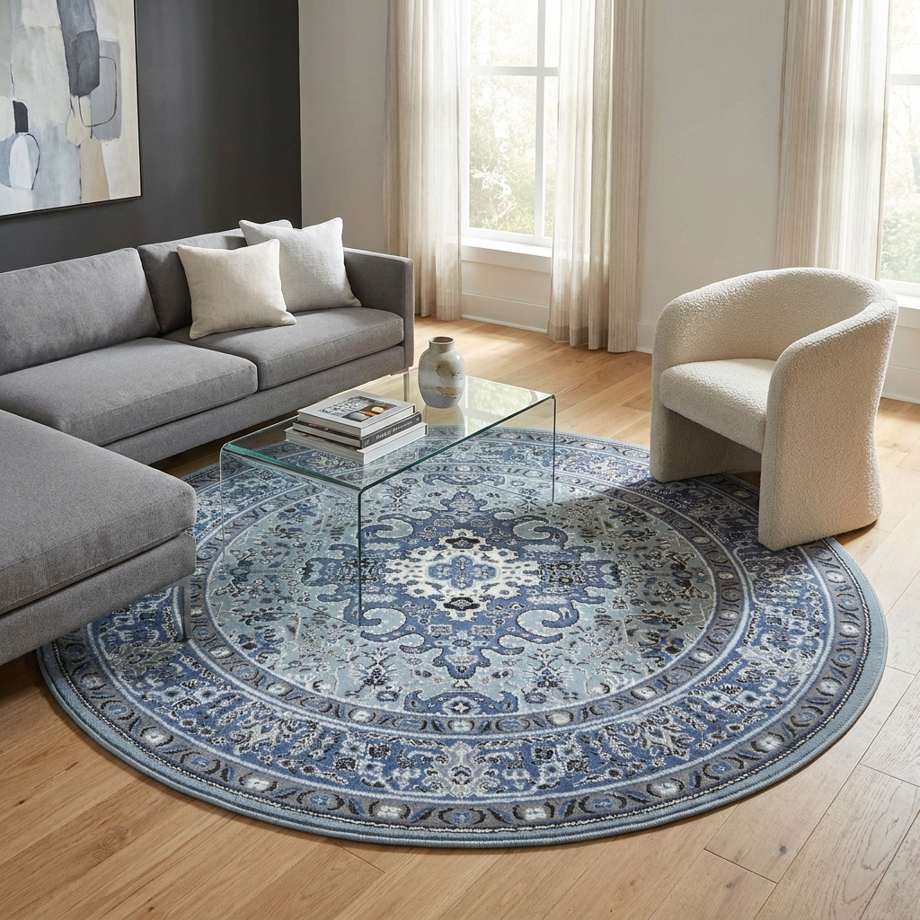 Tapis Oriental Rond 160cm Ispahan Bleu