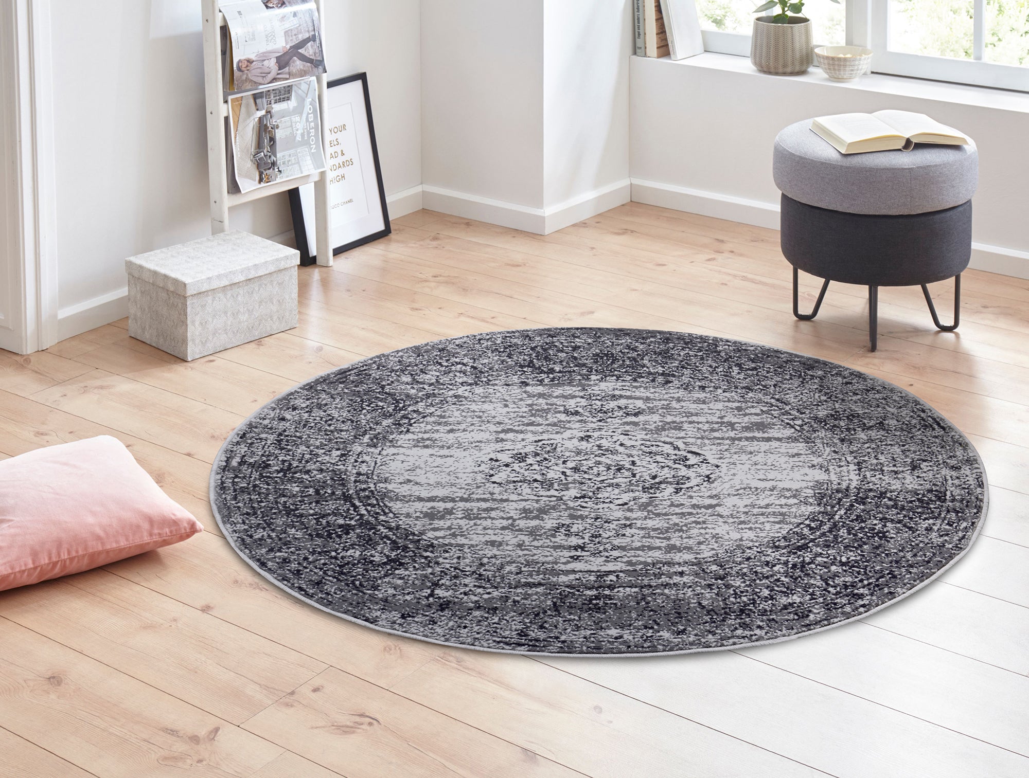 Tapis rond vintage médaillon Gris – STUDIO DECO
