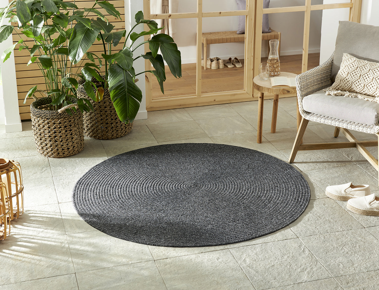 Tapis Rond aspect jute Anthracite – STUDIO DECO