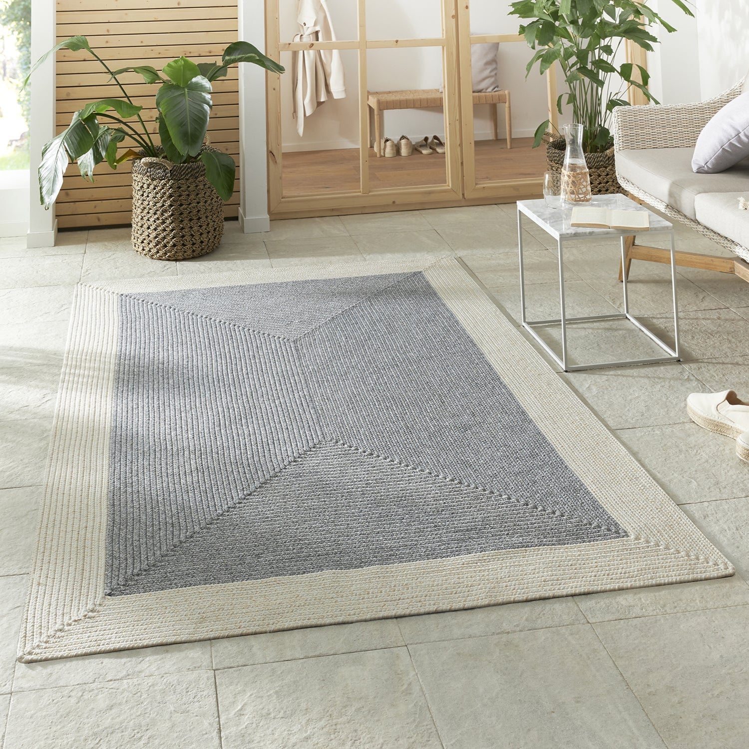 Tapis d'extérieur aspect jute ZADO Gris et Crème – STUDIO DECO