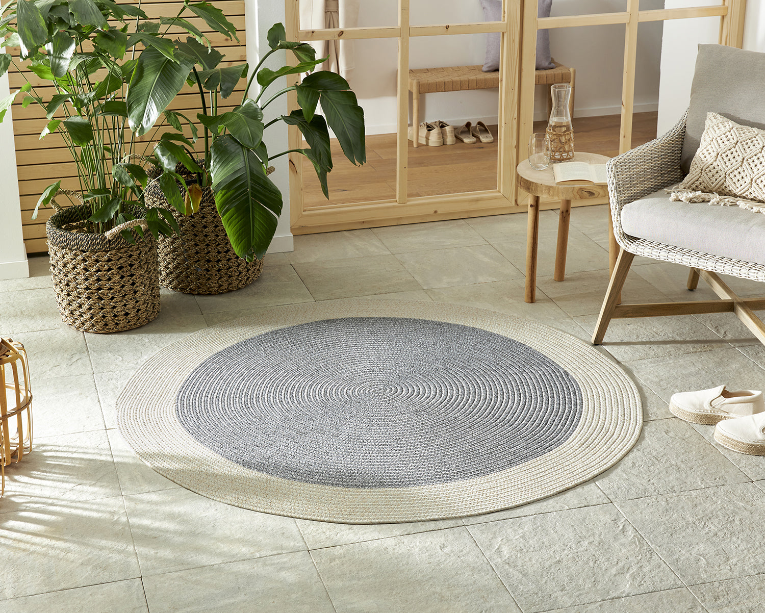 Tapis Rond aspect jute Gris et Crème – STUDIO DECO