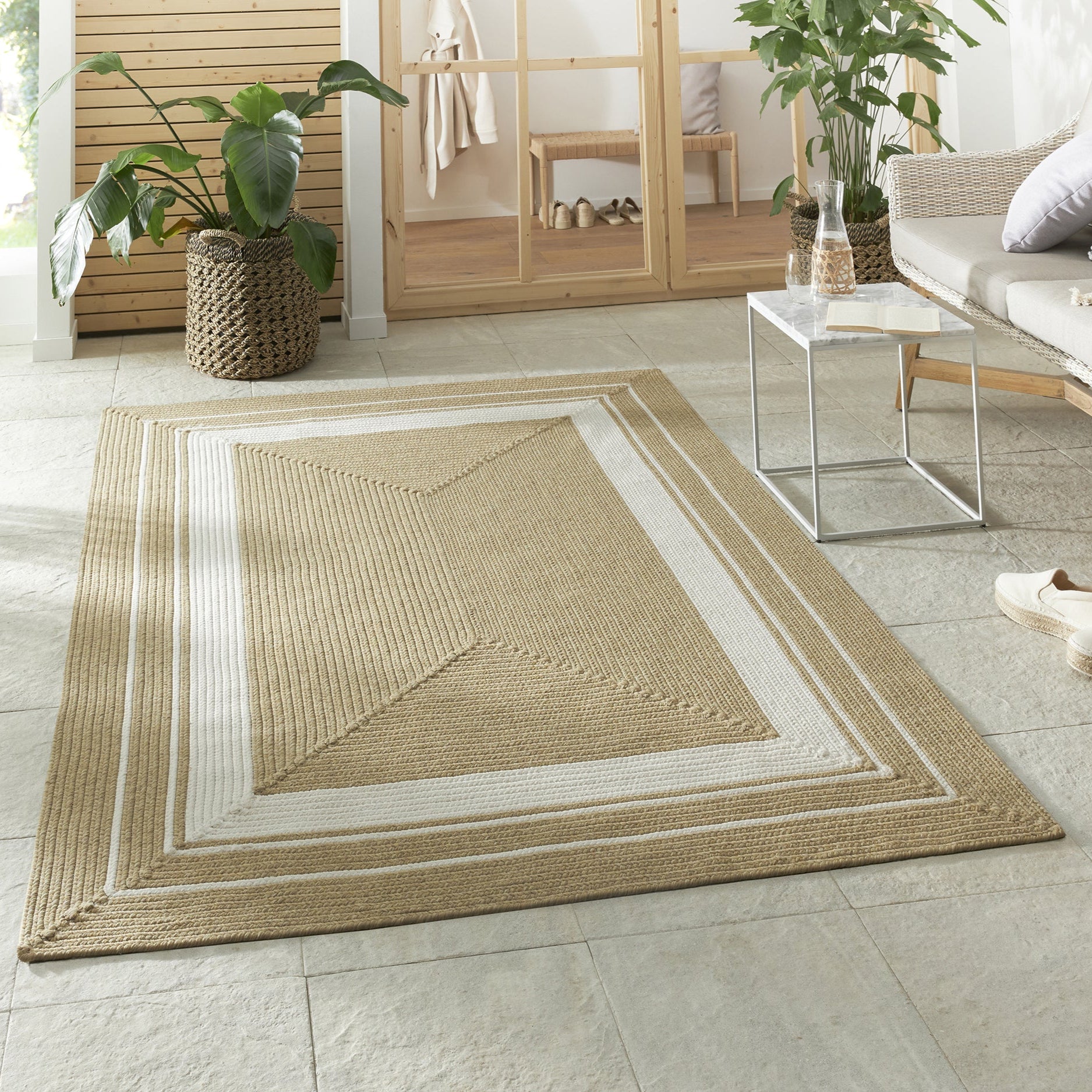 Tapis d'extérieur aspect jute ZADO Beige et Crème – STUDIO DECO