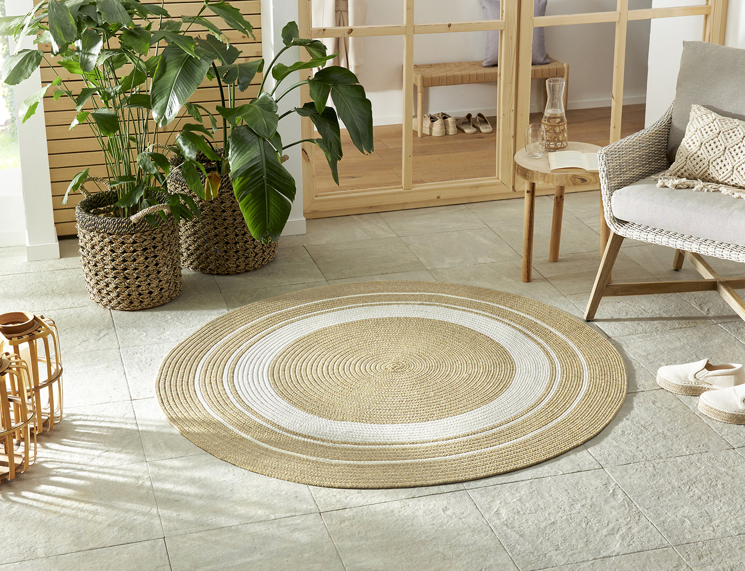 Tapis Rond aspect jute Beige et Crème – STUDIO DECO
