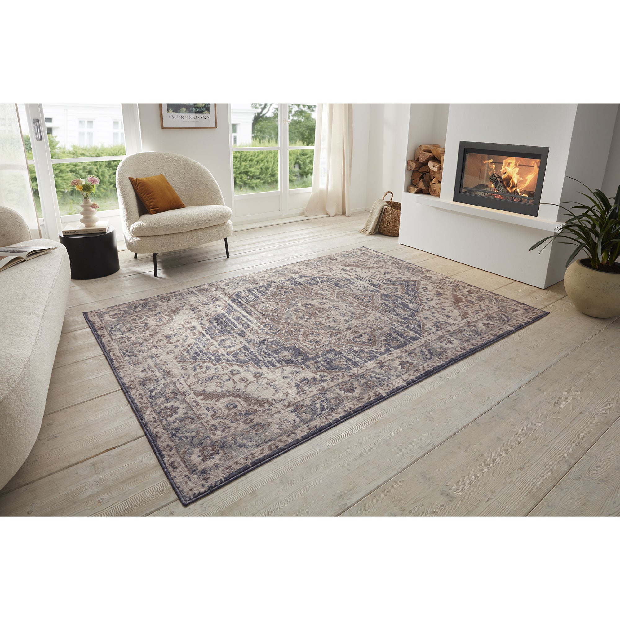 Tapis Vintage Oriental RANIA Crème et Bleu – STUDIO DECO