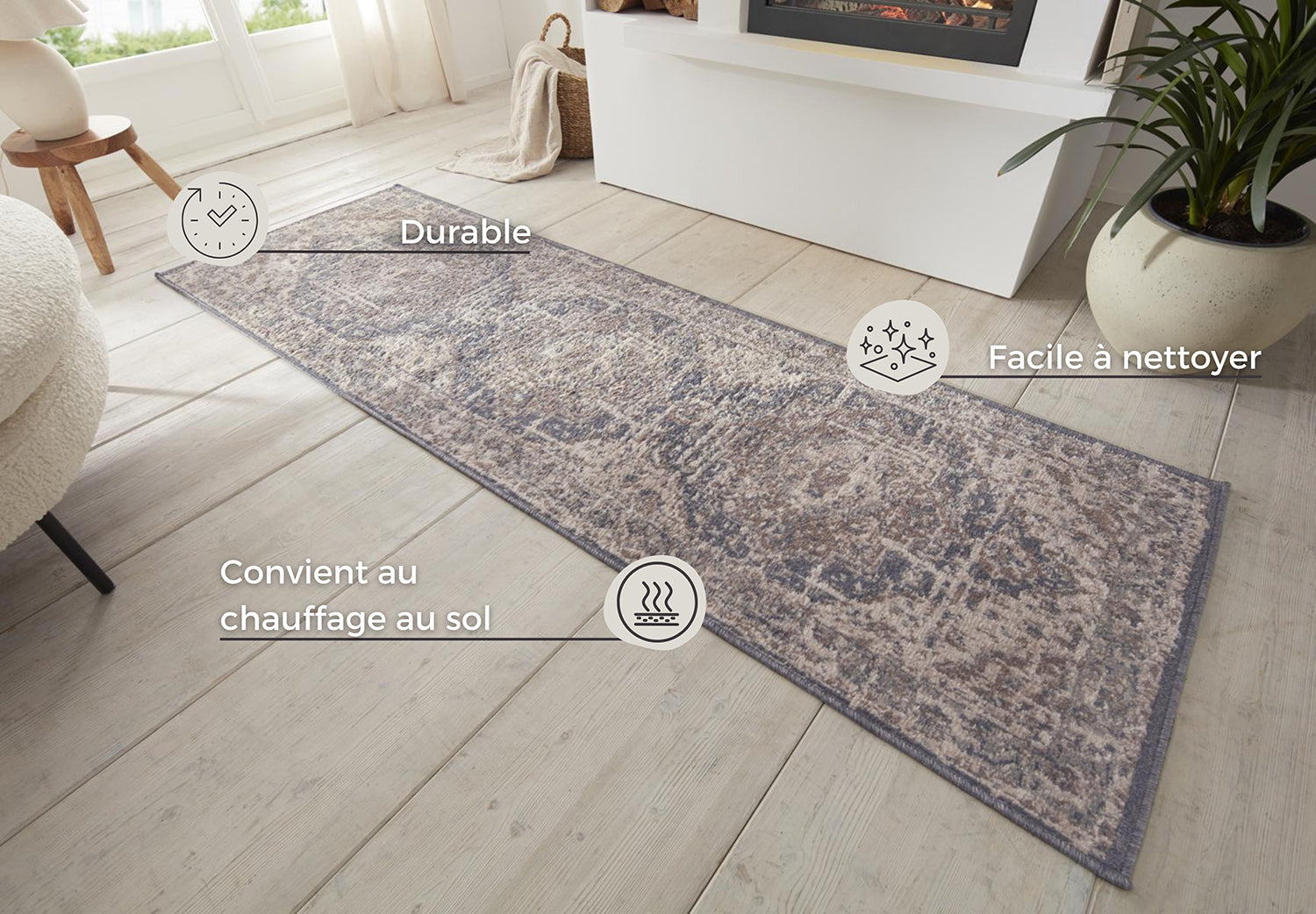 Tapis de couloir Vintage Oriental RANIA Crème et Bleu – STUDIO DECO