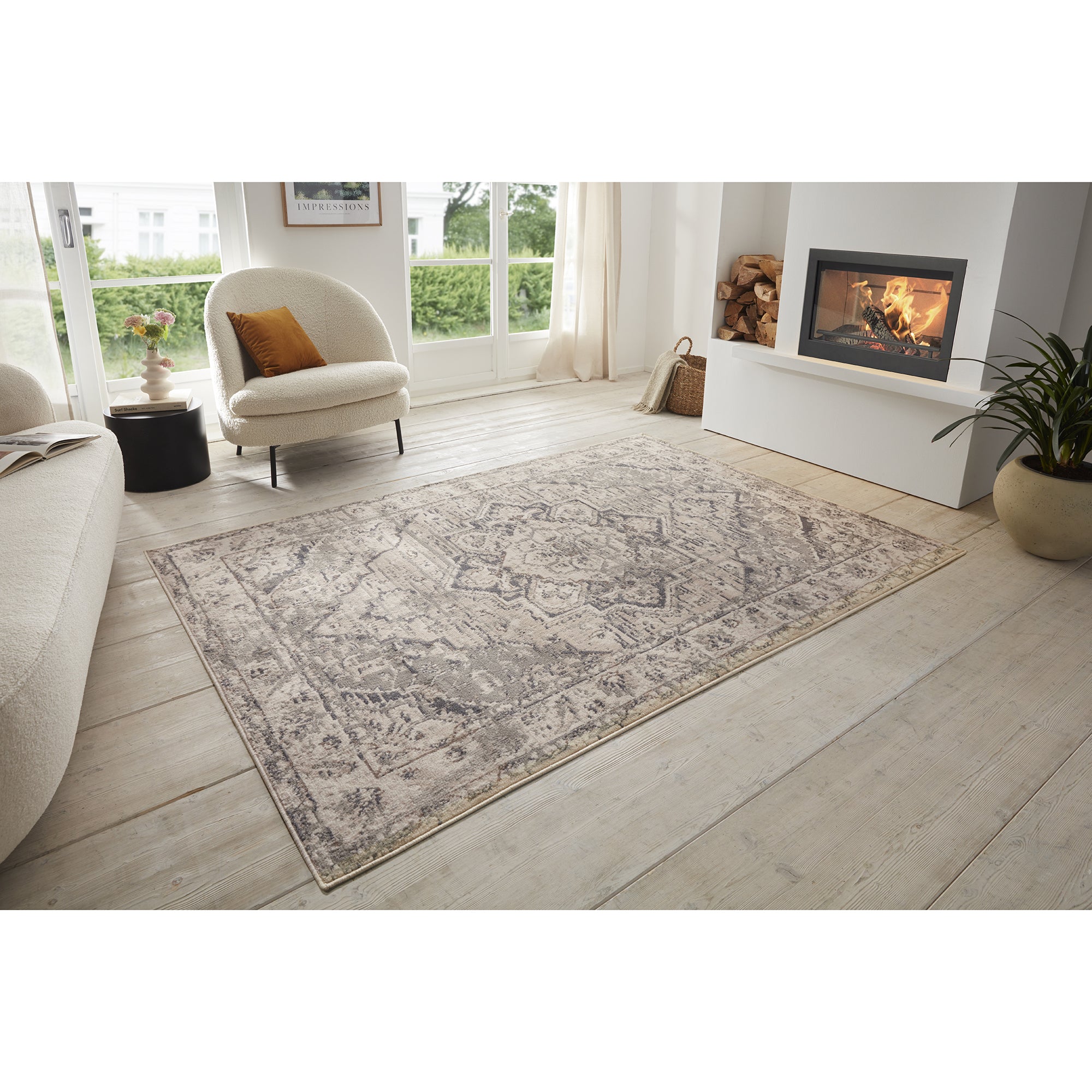 Tapis Vintage Oriental RANIA Crème et Gris – STUDIO DECO