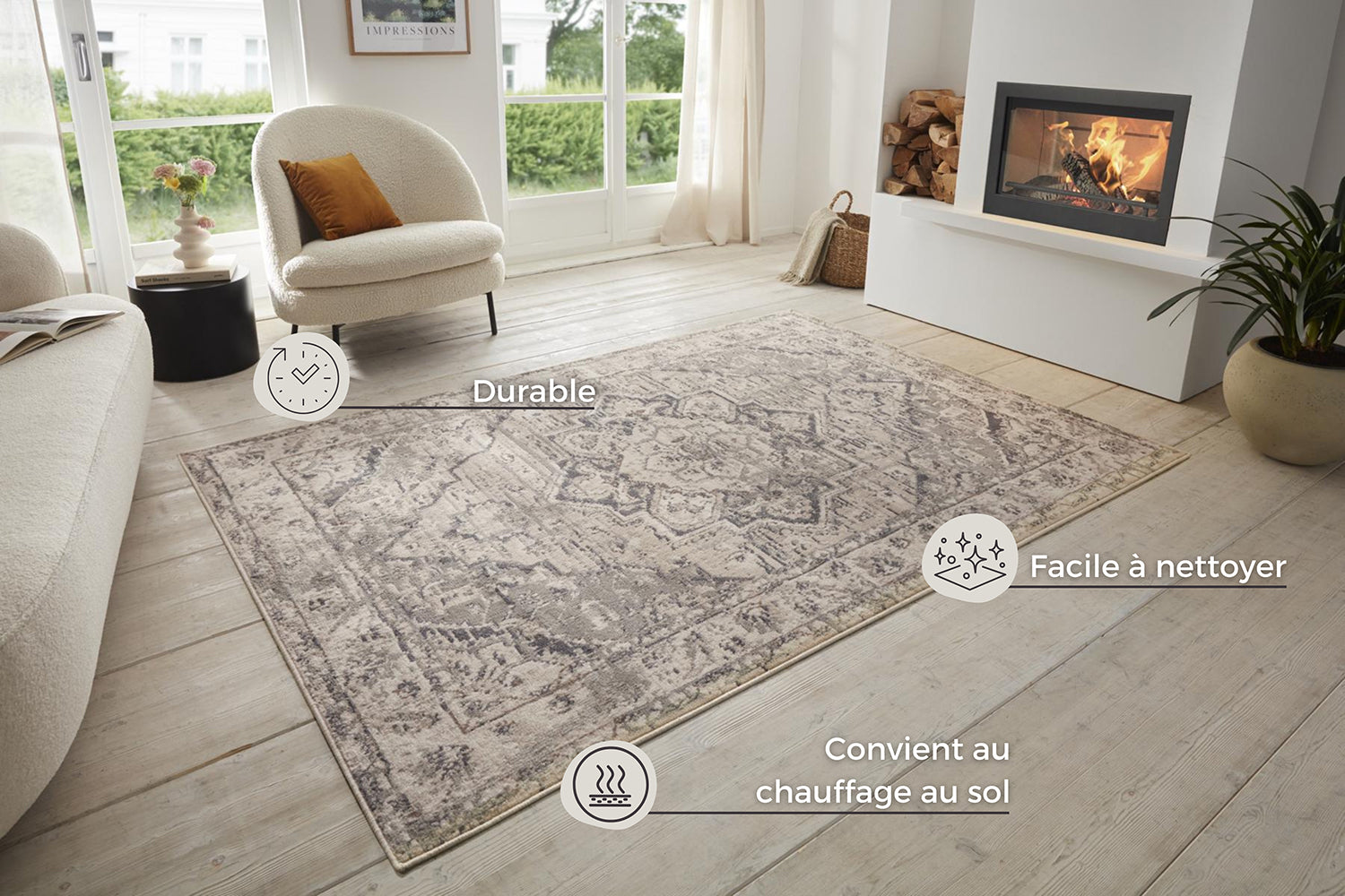 Tapis Vintage Oriental RANIA Crème et Gris – STUDIO DECO