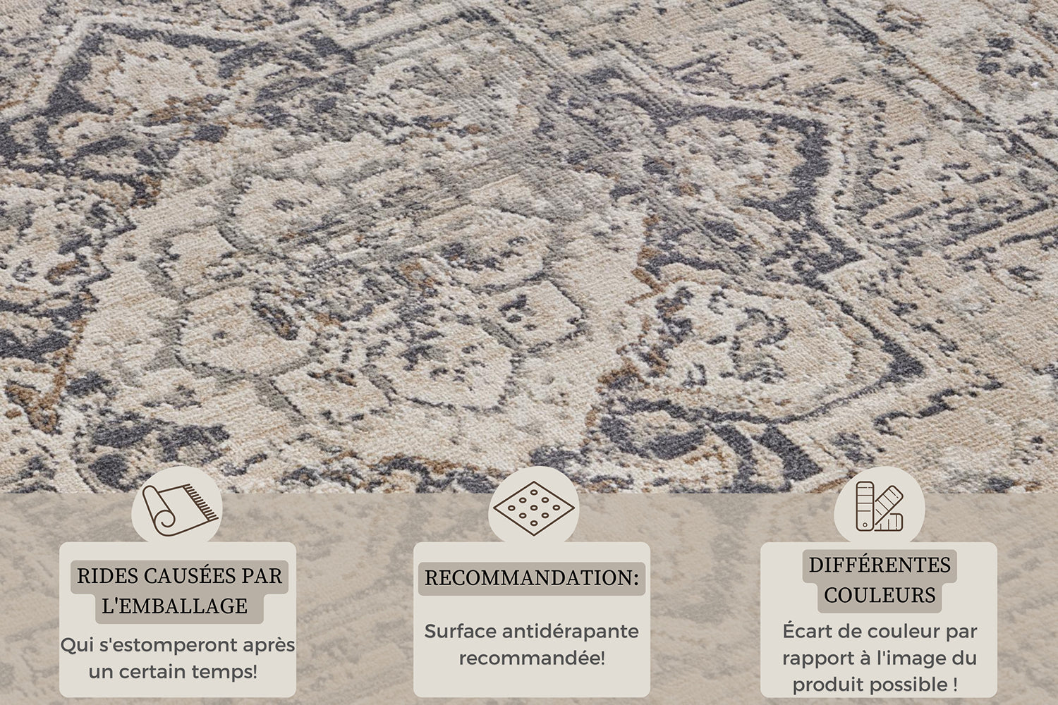 Tapis Vintage Oriental RANIA Crème et Gris – STUDIO DECO