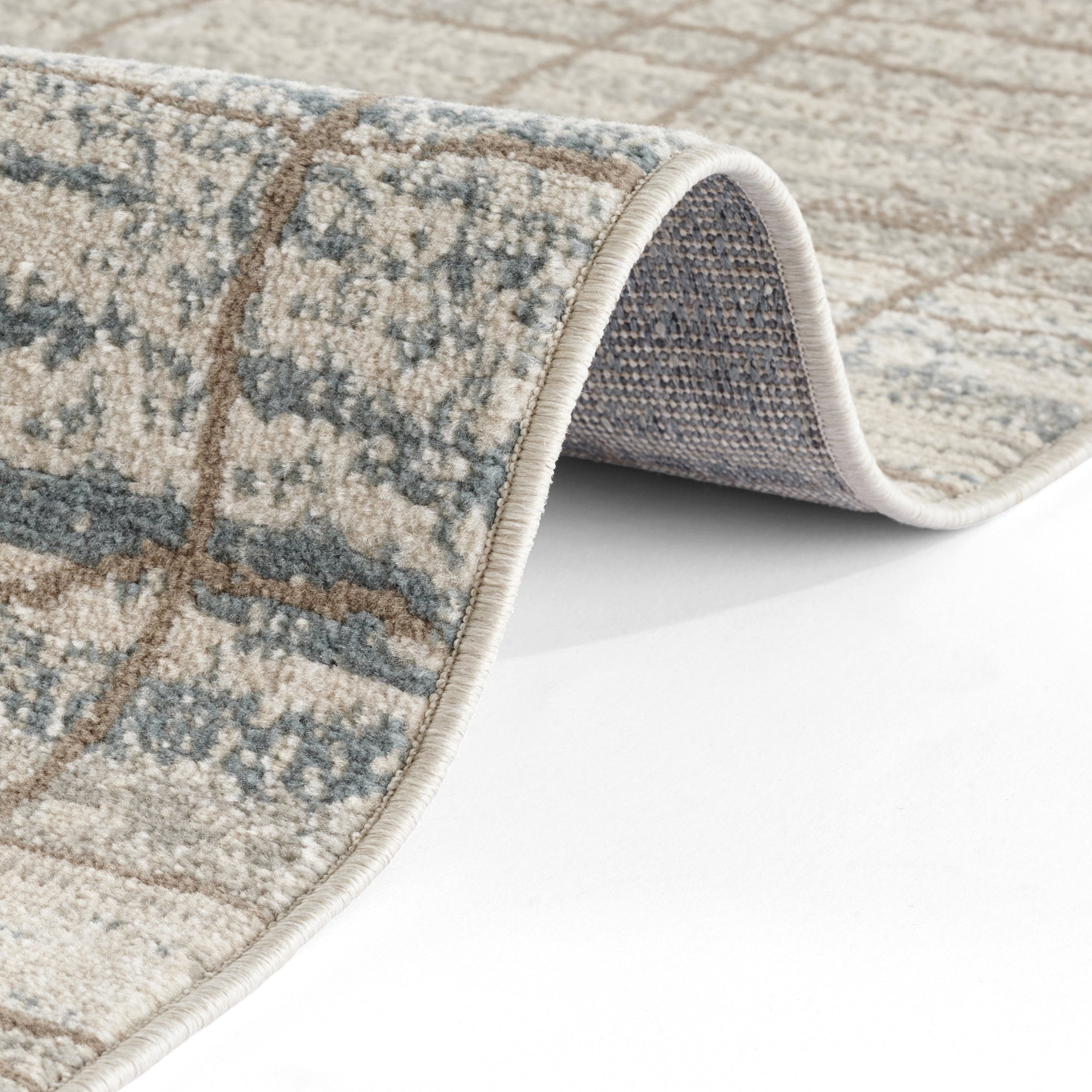 Tapis Designer Vintage GRID Crème et Bleu – STUDIO DECO