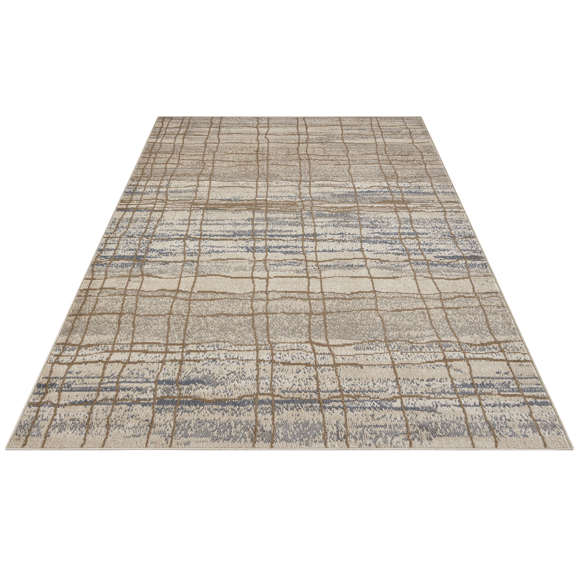 Tapis Designer Vintage GRID Crème et Bleu – STUDIO DECO