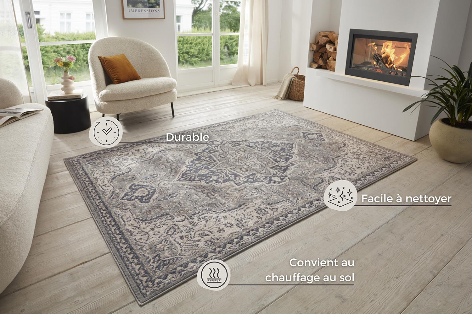 Tapis Vintage Oriental SAFIA Gris et Crème – STUDIO DECO