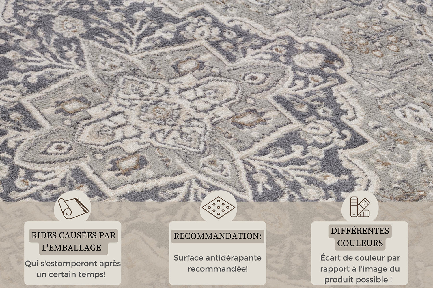 Tapis Vintage Oriental SAFIA Gris et Crème – STUDIO DECO