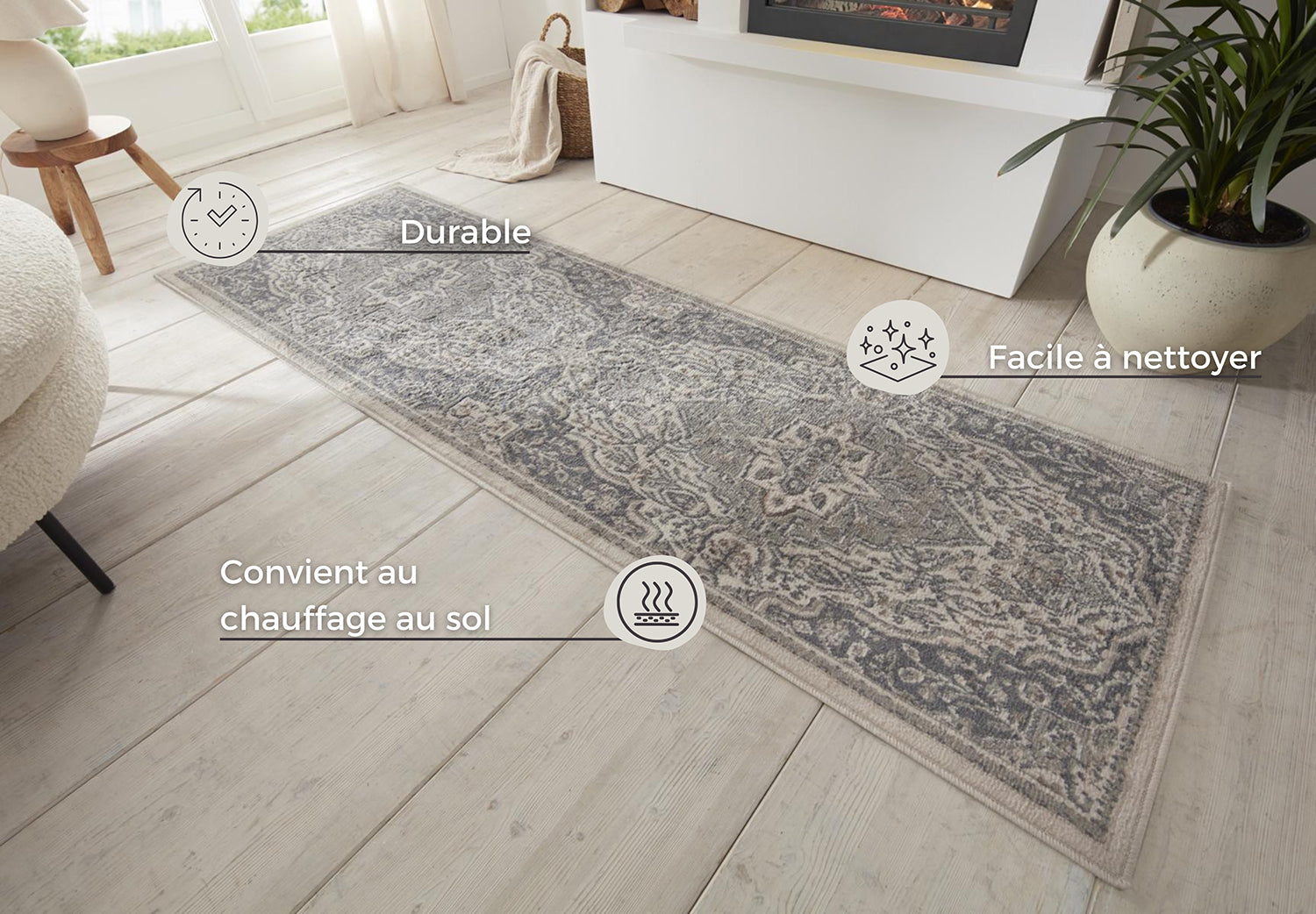 Tapis de couloir Vintage Oriental SAFIA Crème et Gris – STUDIO DECO