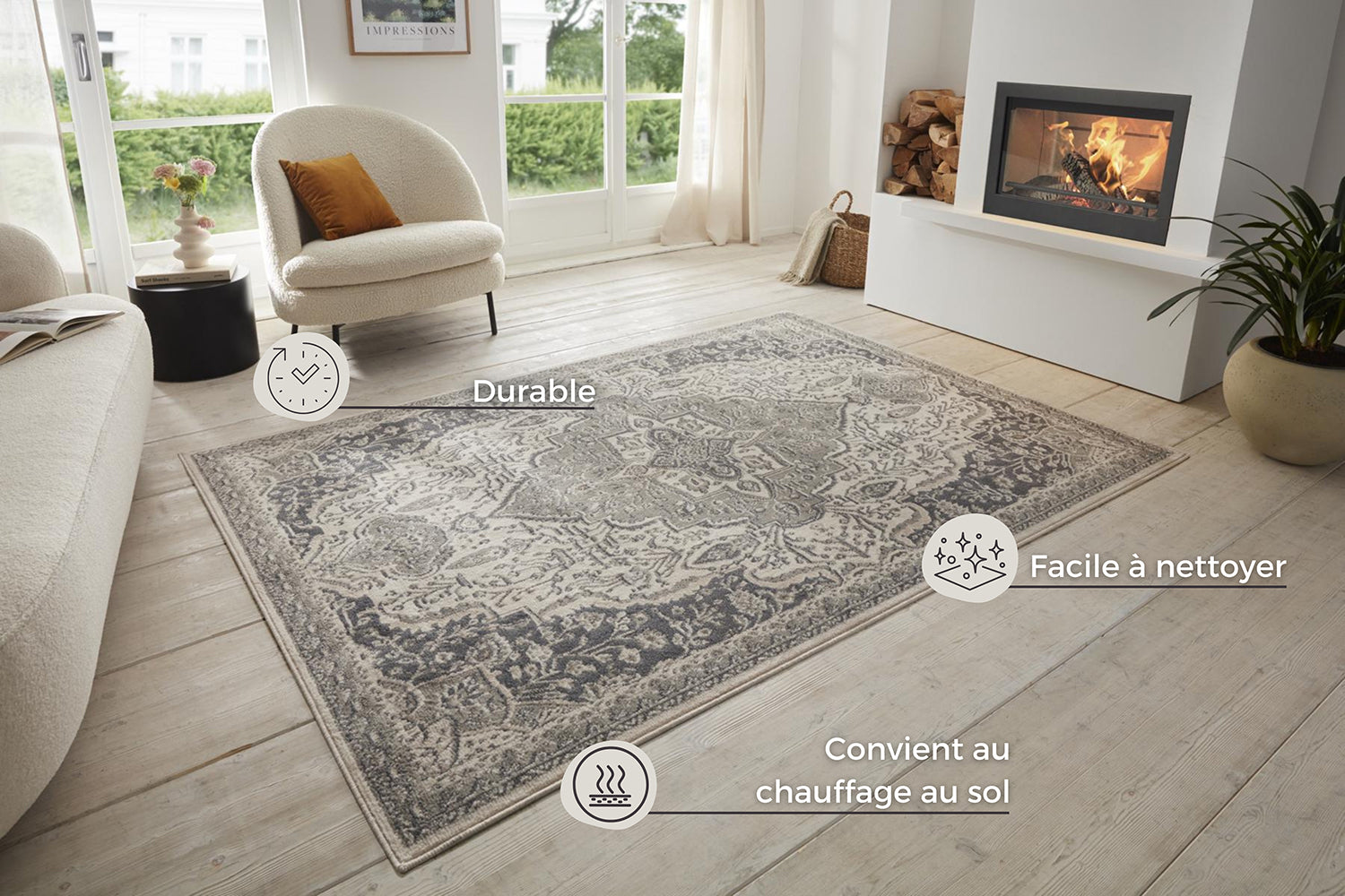 Tapis Vintage Oriental SAFIA Crème et Gris – STUDIO DECO
