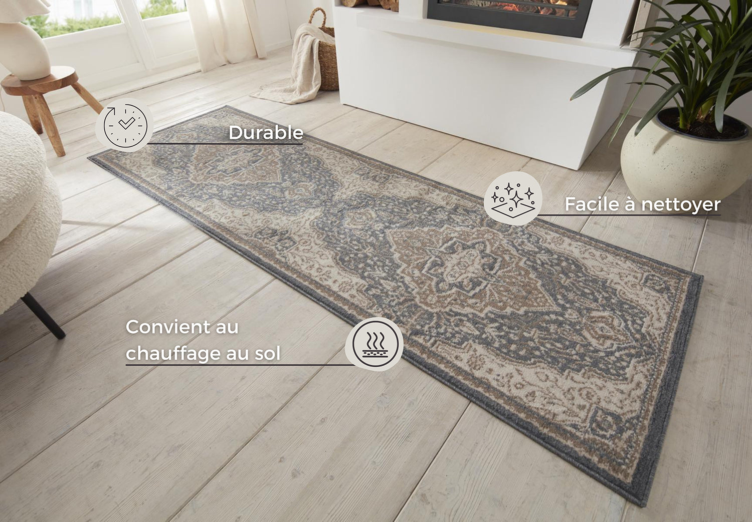 Tapis de couloir Vintage Oriental SAFIA Marron et Gris – STUDIO DECO