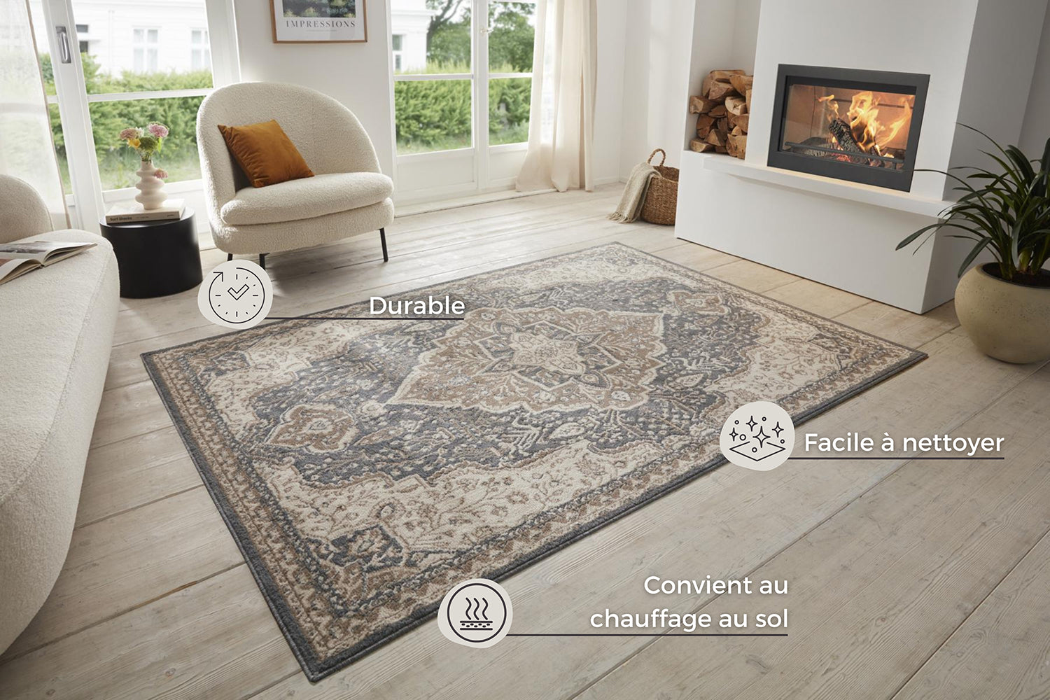 Tapis Vintage Oriental SAFIA Marron et Gris – STUDIO DECO