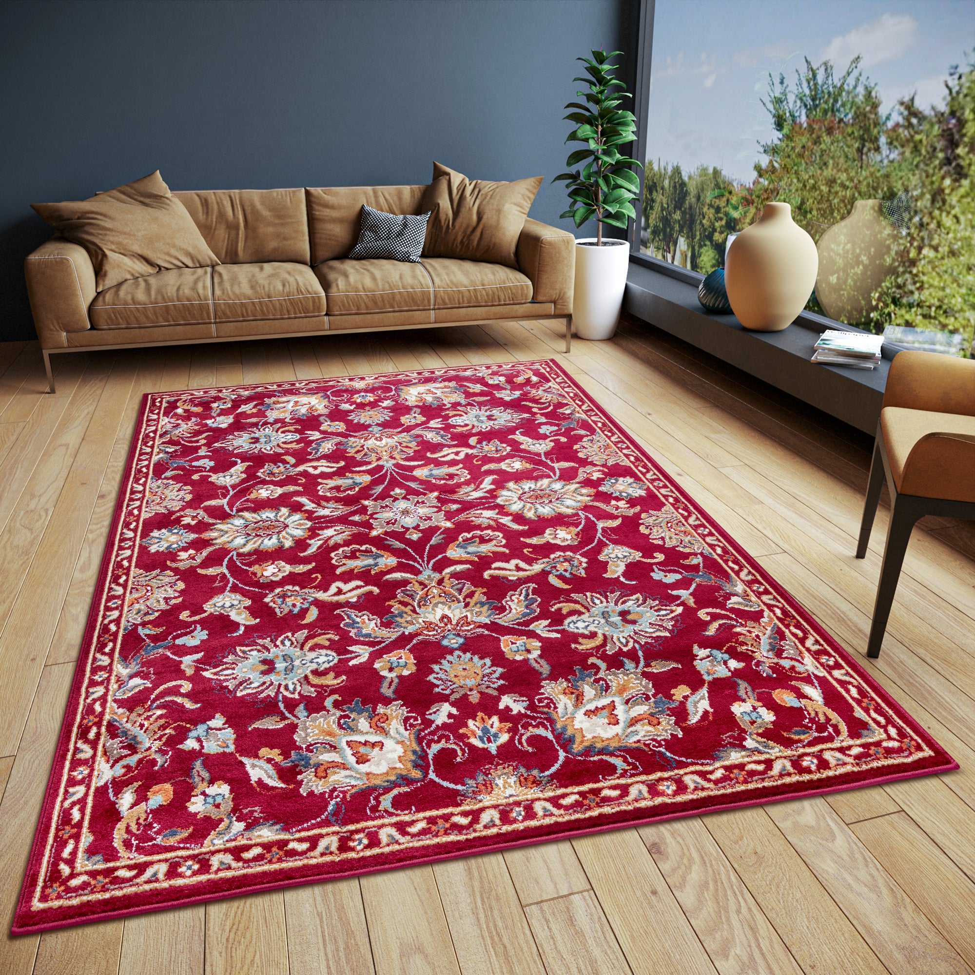 Tapis Persan motifs Fleuris KASHAN - Rouge – STUDIO DECO