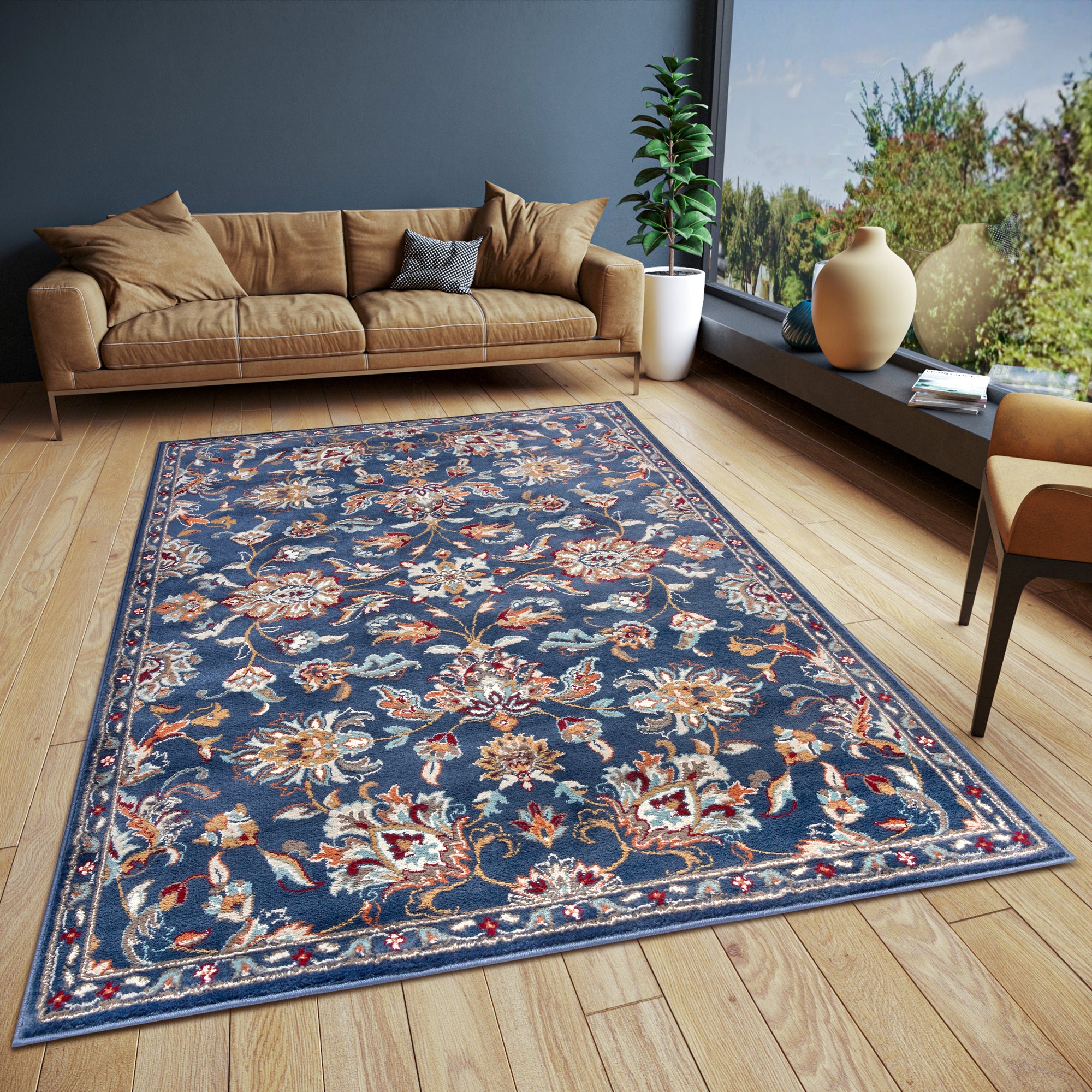Tapis Persan aux motifs Fleuris KASHAN Bleu – STUDIO DECO