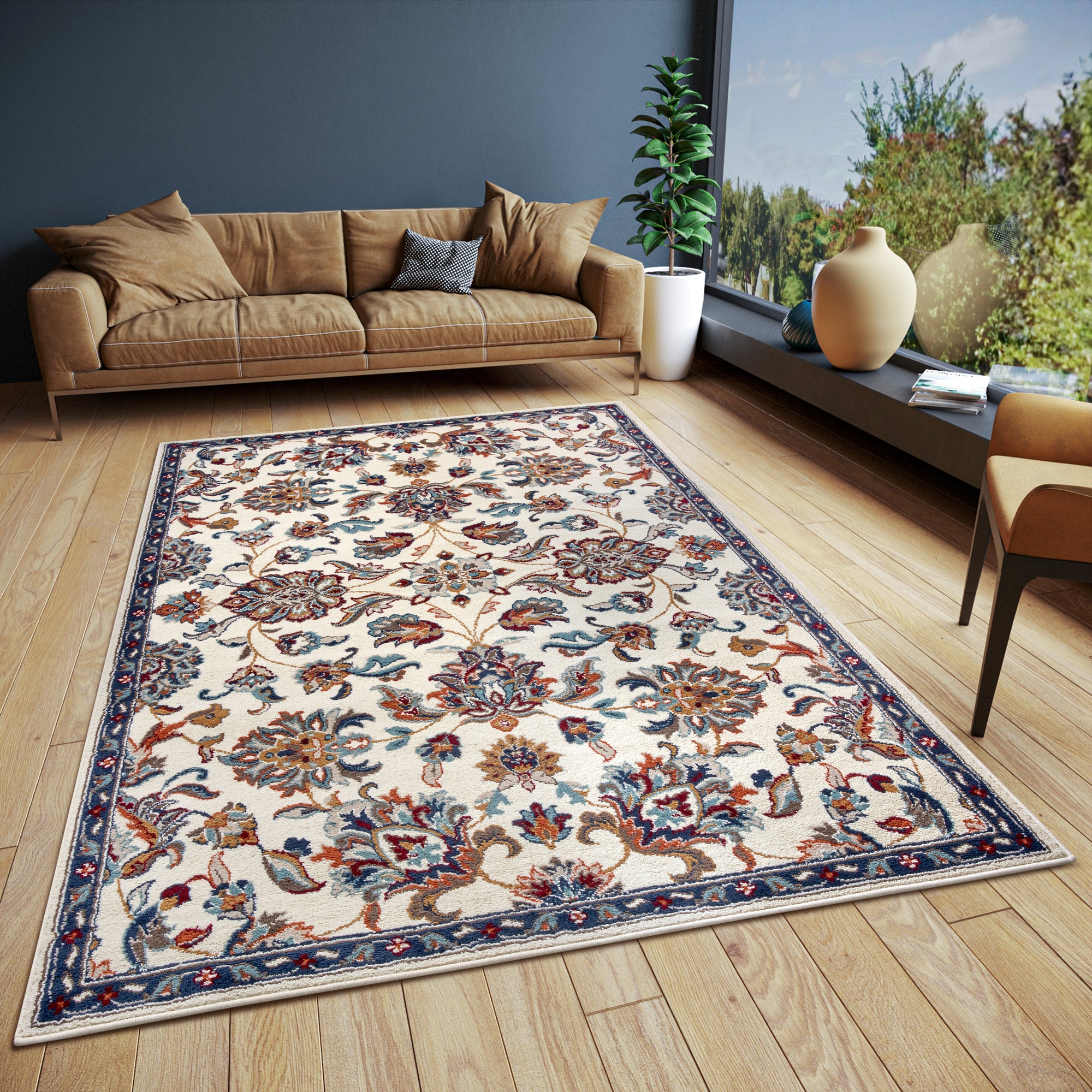 Tapis Persan aux motifs Fleuris KASHAN Crème – STUDIO DECO