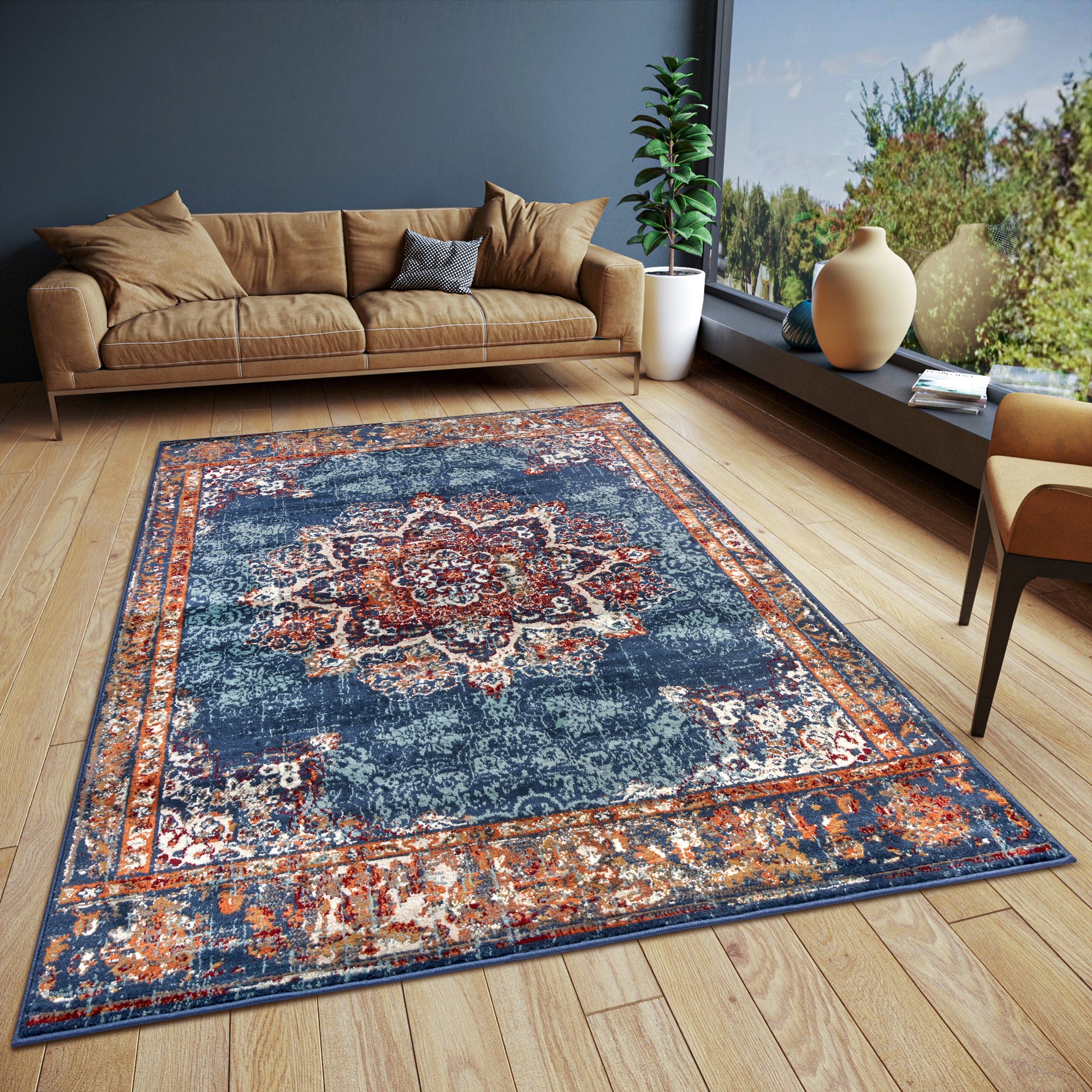 Tapis style Vintage MADERE - Bleu – STUDIO DECO