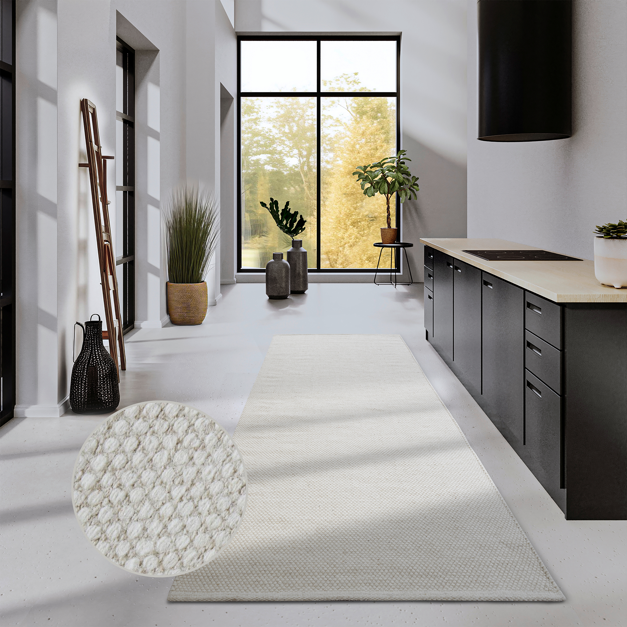 Tapis de couloir uni en Laine Blanc Naturel - ELLE Decoration – STUDIO DECO