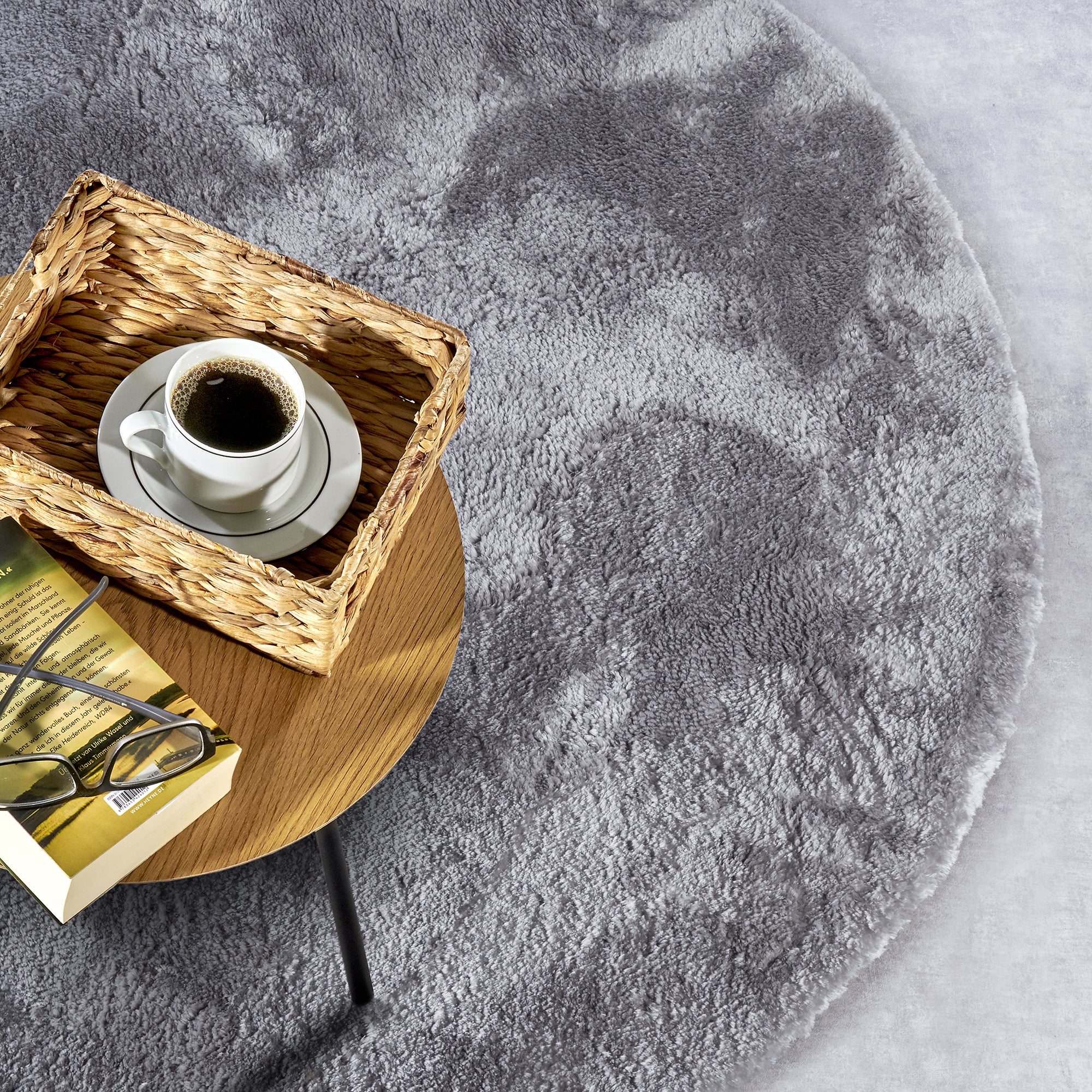 Tapis Rond Moelleux à Poils Longs Gris - ELLE Decoration – STUDIO DECO