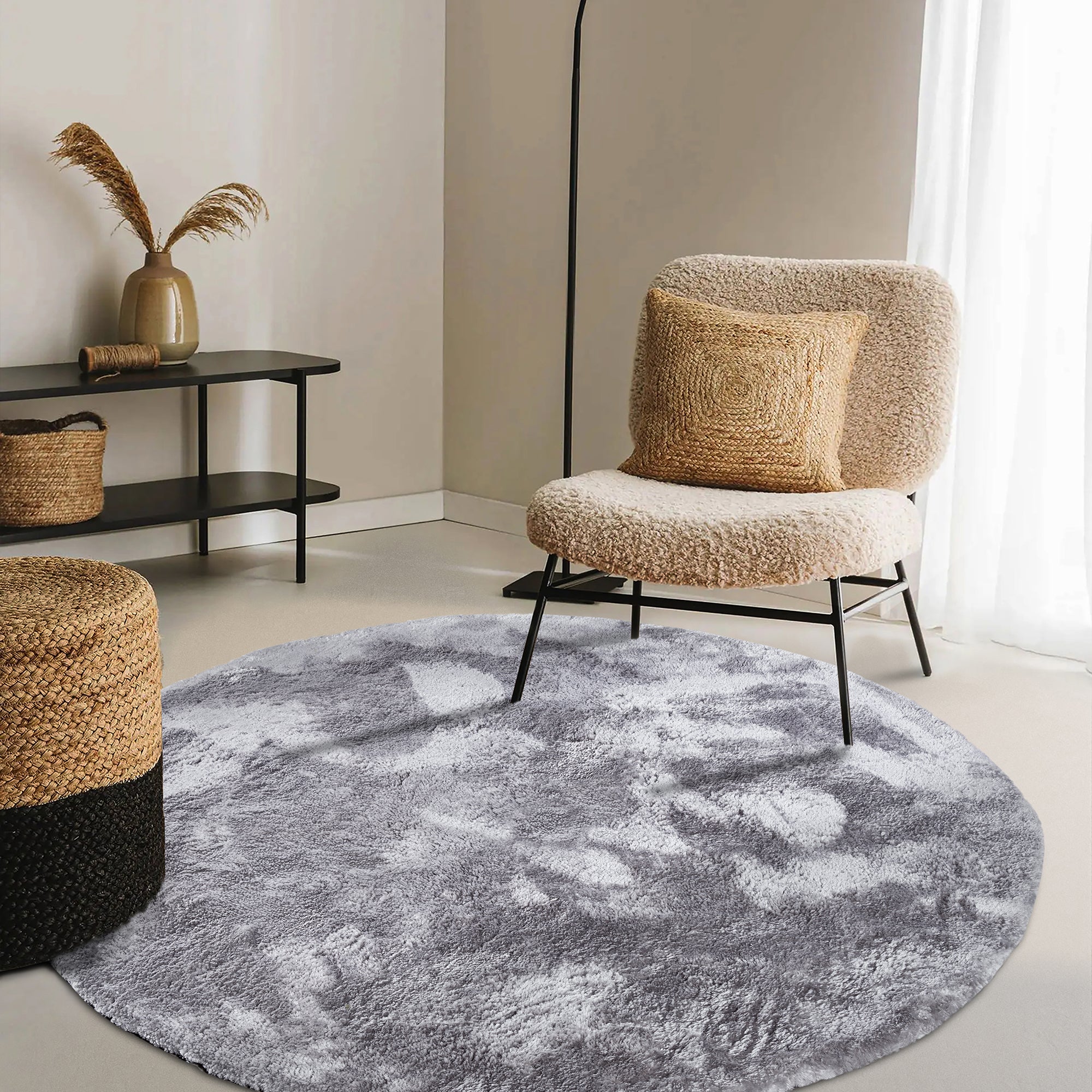 Tapis Rond Moelleux à Poils Longs Gris - ELLE Decoration – STUDIO DECO
