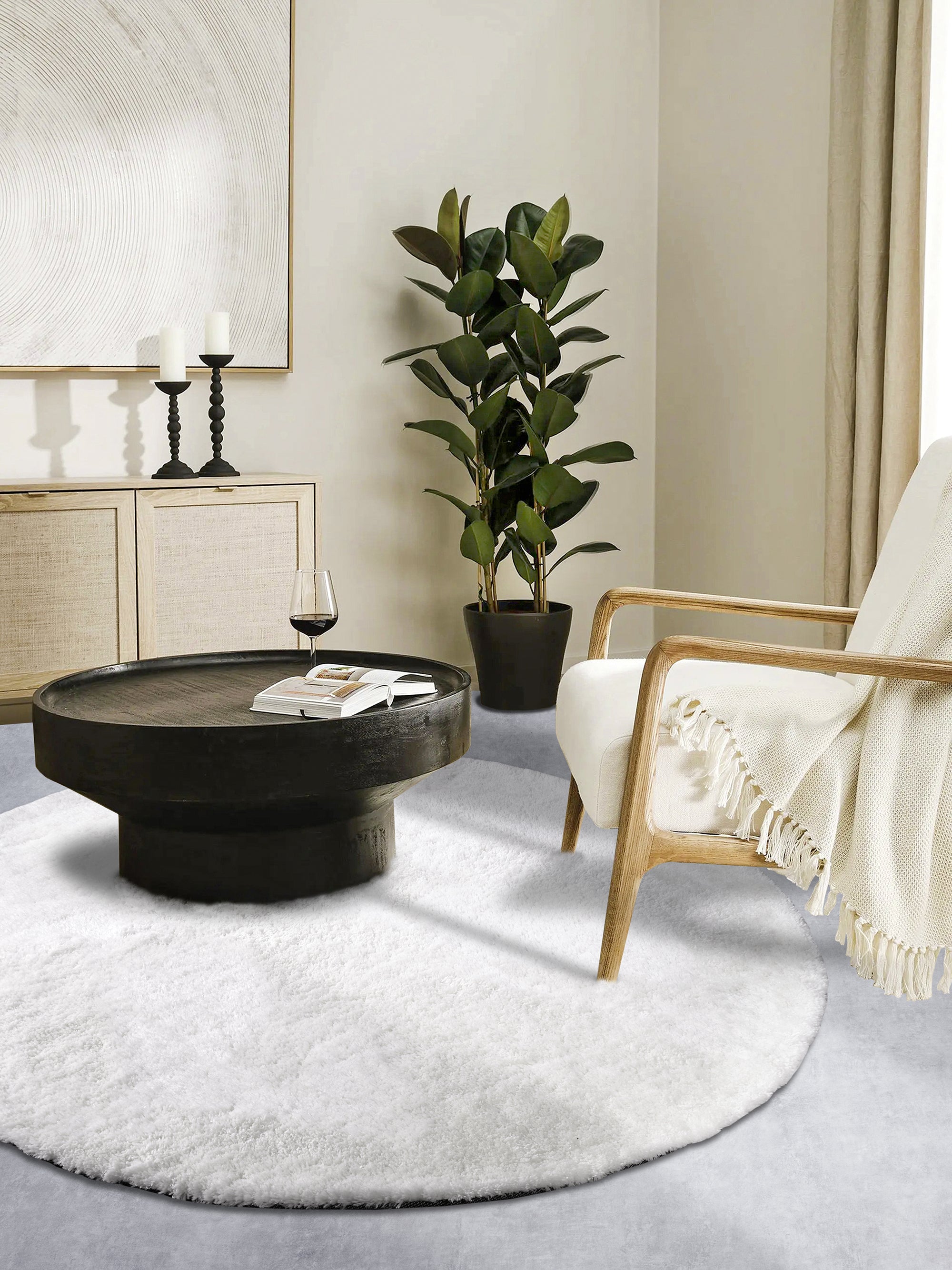 Tapis Rond poils longs 38mm OLA Ivoire – STUDIO DECO