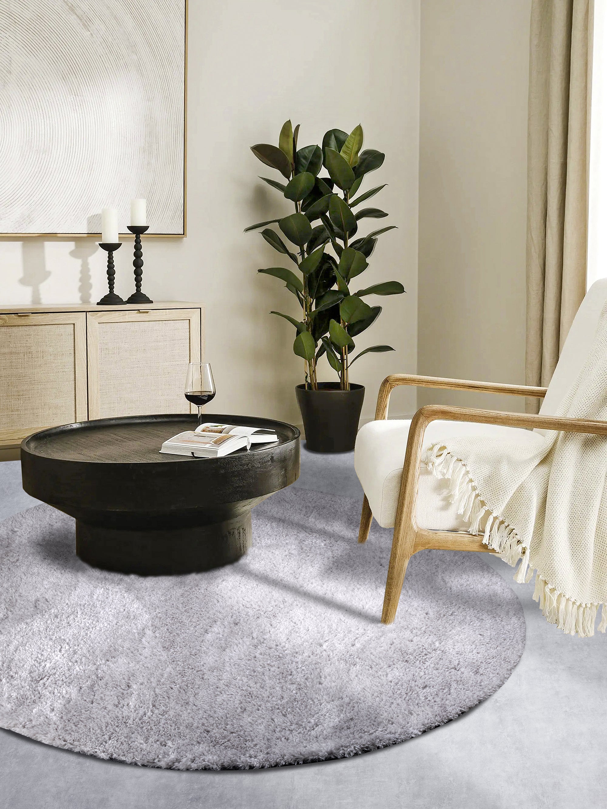 Tapis Rond poils longs 38mm OLA Gris – STUDIO DECO