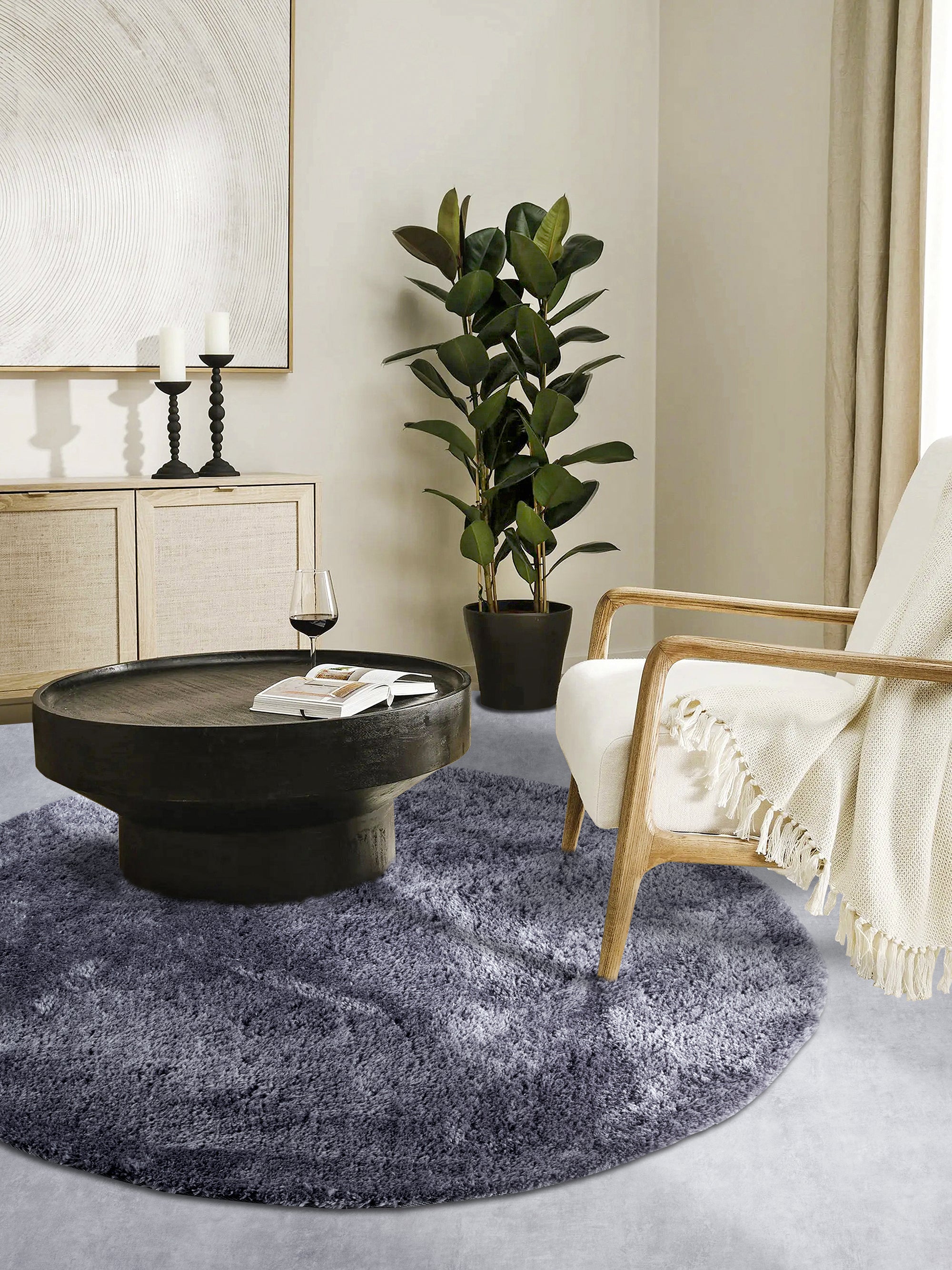 Tapis Rond poils longs 38mm OLA Anthracite – STUDIO DECO