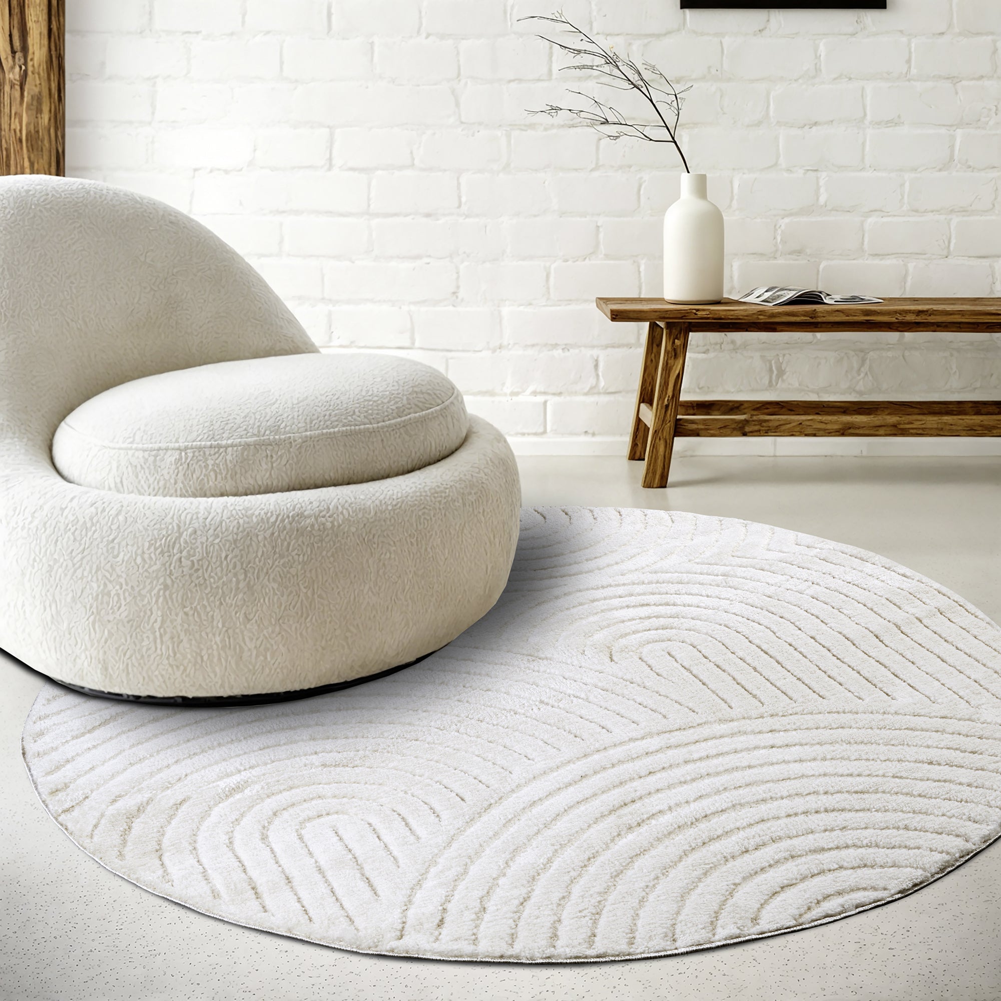 Tapis Rond motifs relief Crème - ELLE Decoration – STUDIO DECO