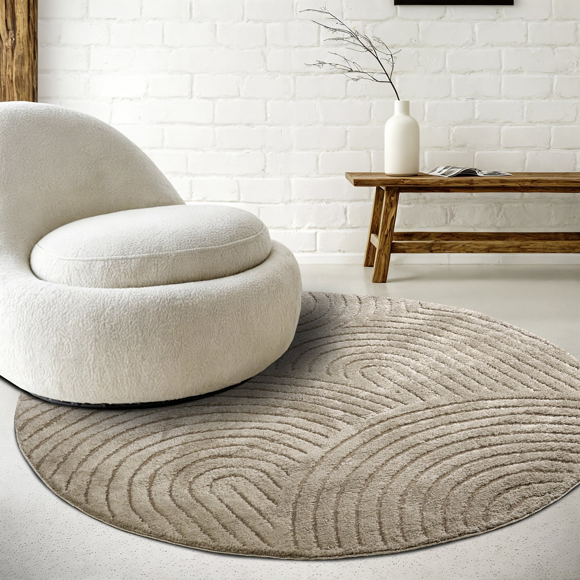 Tapis DEPT Rond à Relief Beige - ELLE Décoration – STUDIO DECO