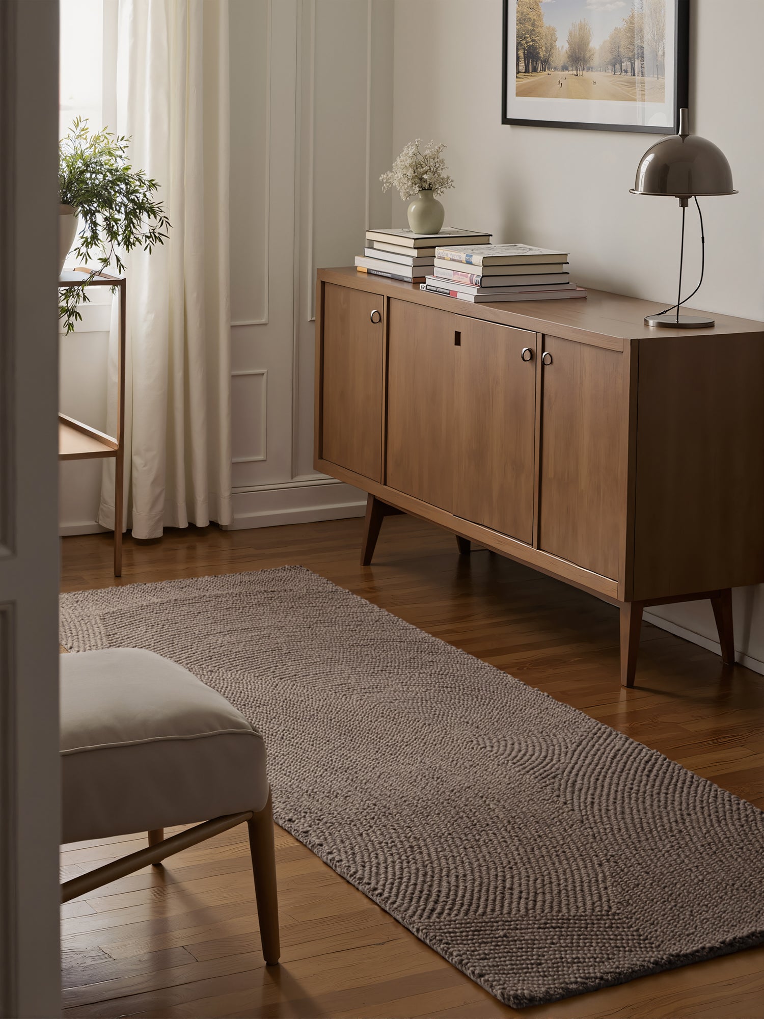 Tapis Laine ELENA motifs arcs Taupe – STUDIO DECO