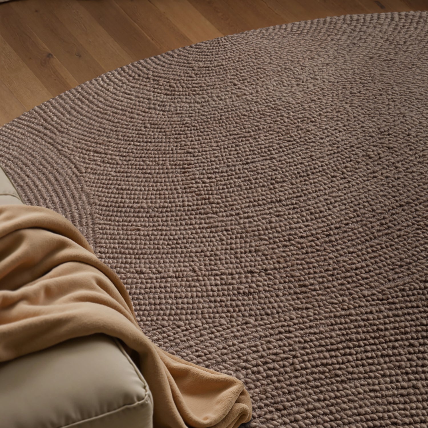 Tapis Rond Laine ELENA motifs arcs Taupe – STUDIO DECO